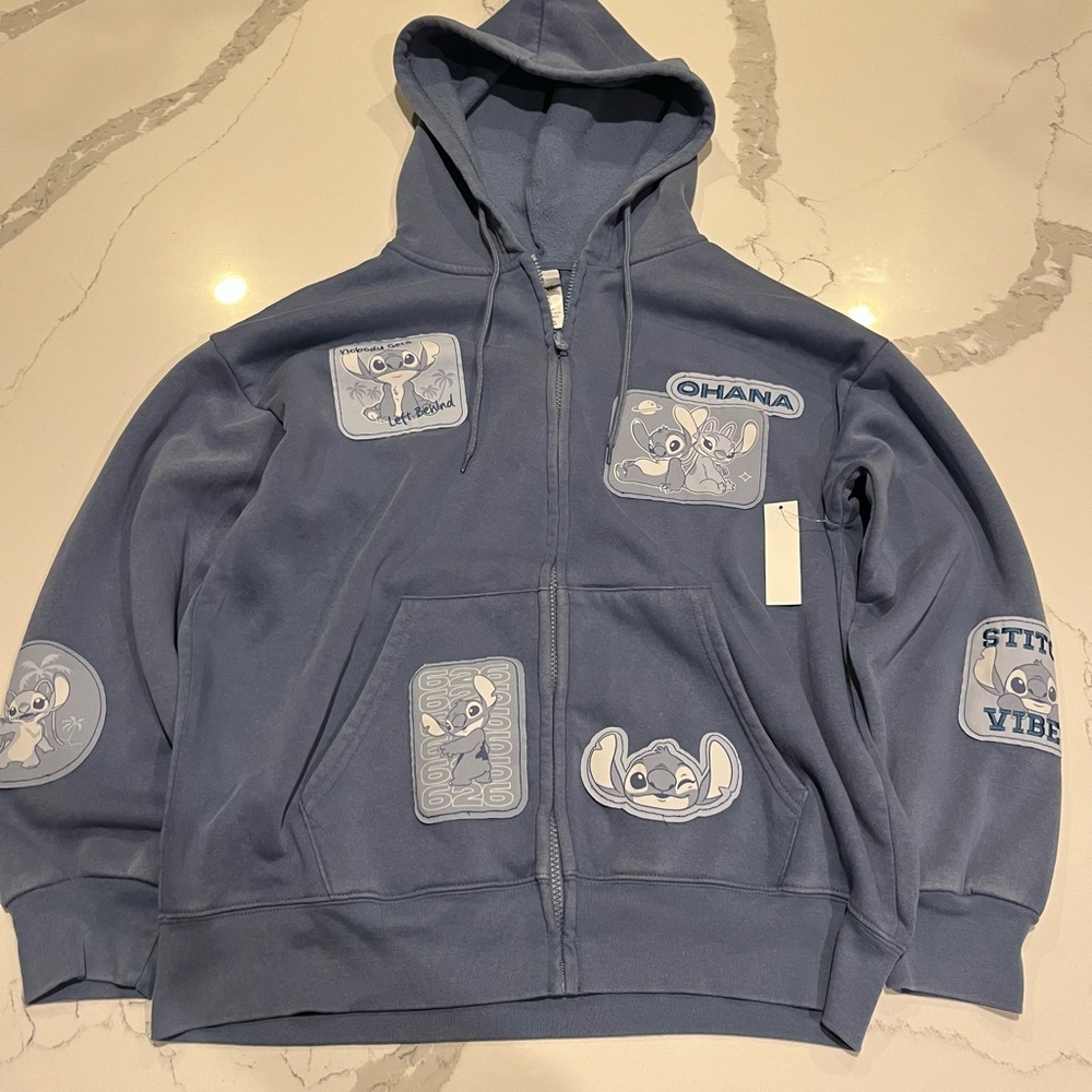 Disney Lilo & Stitch Blue Women’s Zip Up Jacket Hoodie Size Large NWT!!